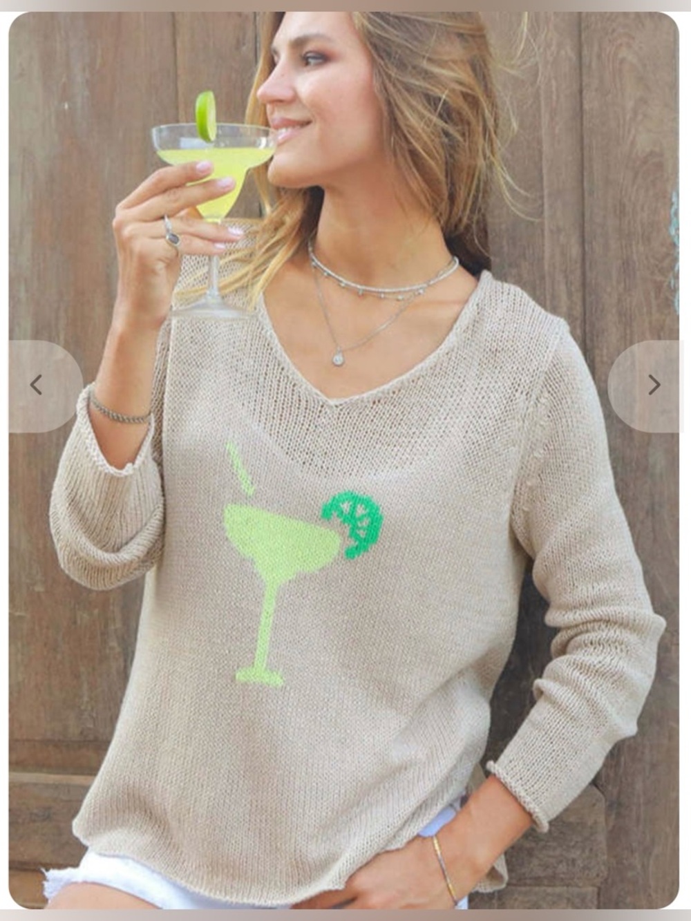 NWOT 🍸Wooden Ships MARGARITA V-Neck Cotton Sweater